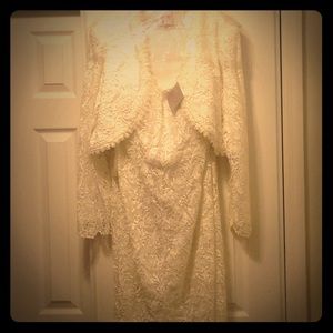 Glow white laced designer evening jacket & dress